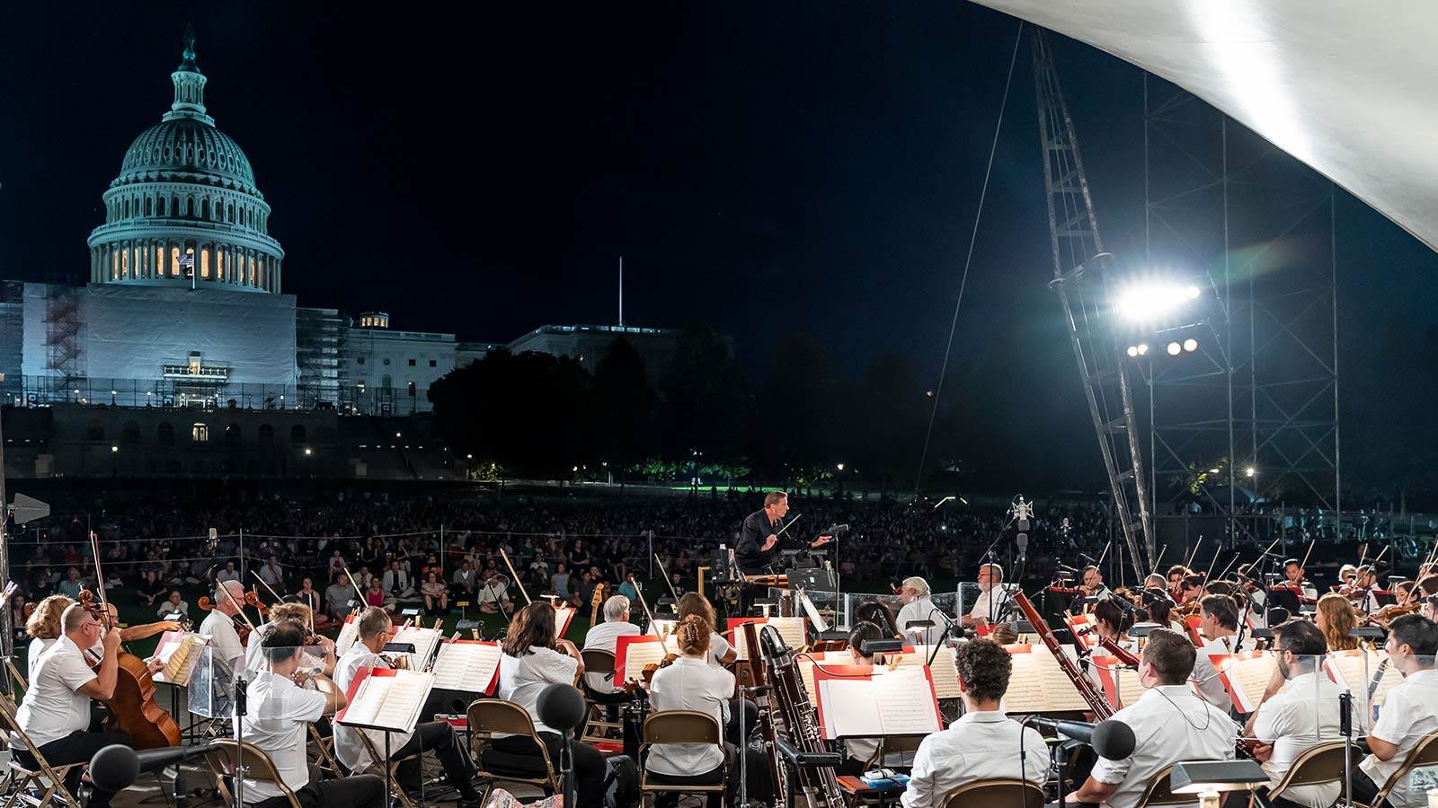 National Symphony Orchestra playing outside night concert for Labor Day