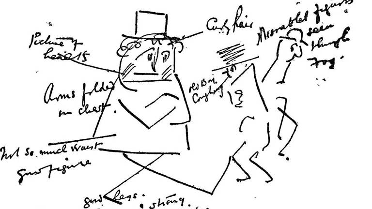 A hand-drawn doodle of a person with notes scribbled around