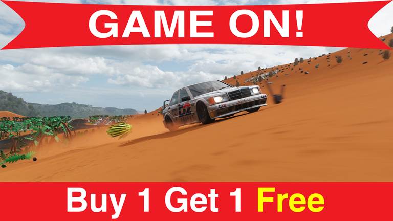 A video game advertisement that says "Buy 1 Get 1 Free."