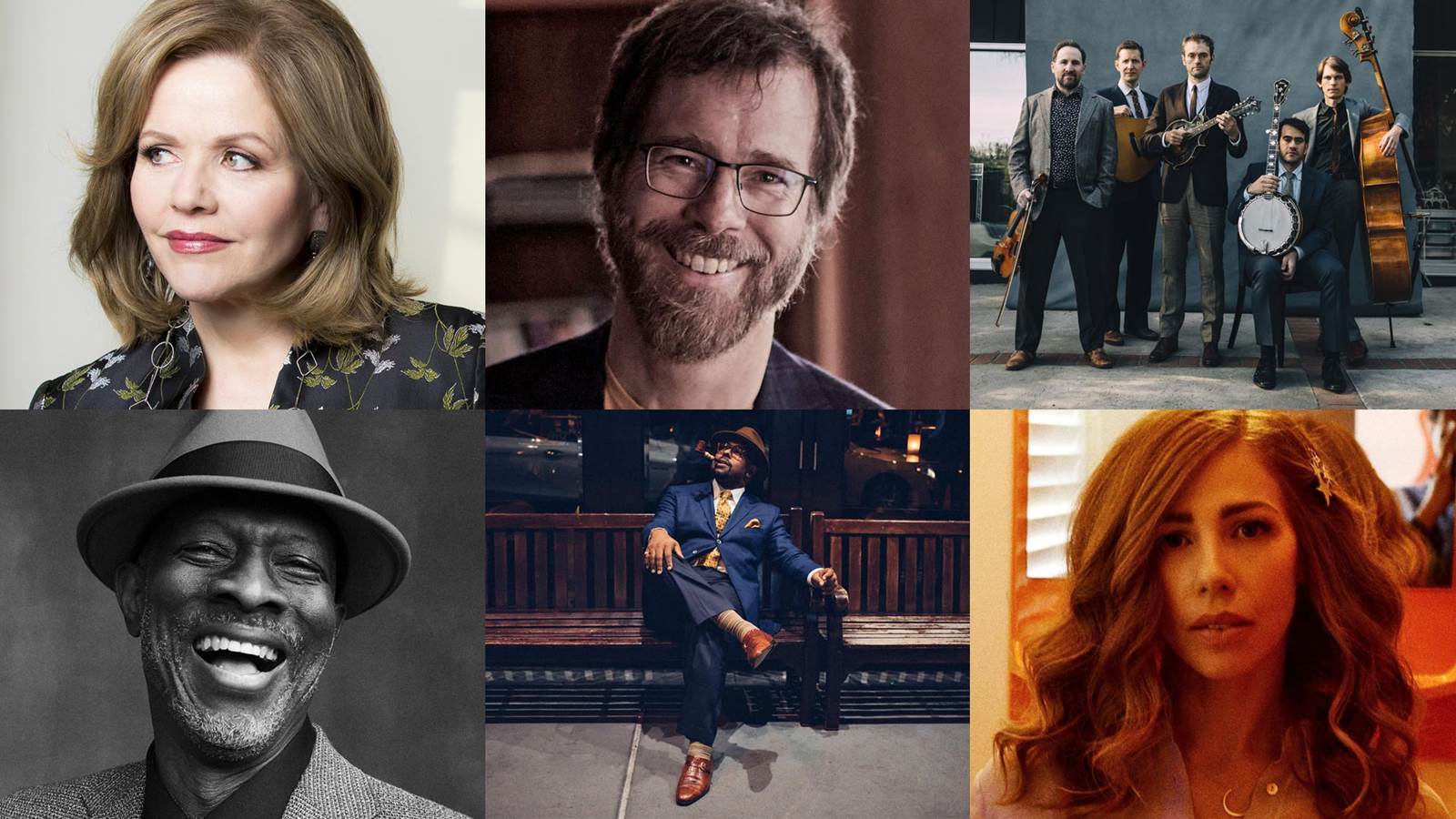 Montage of photos of artists Renee Fleming, Ben Folds, , Punch Brothers, Keb’ Mo’, Christian McBride, and Rachael Price