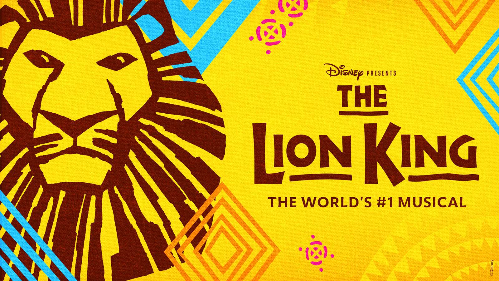 The Lion King title treatment featuring an illustration of a lion.